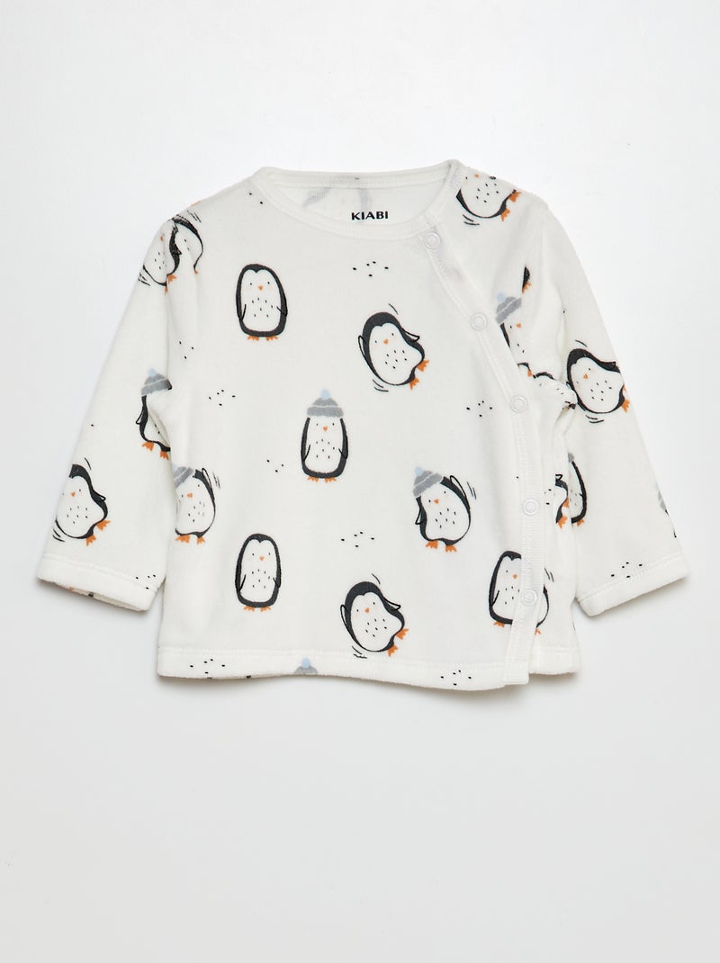 Ensemble pyjama en velours Blanc/gris - Kiabi