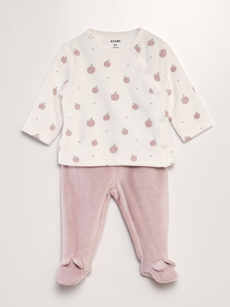 Ensemble pyjama en velours Blanc/rose - Kiabi