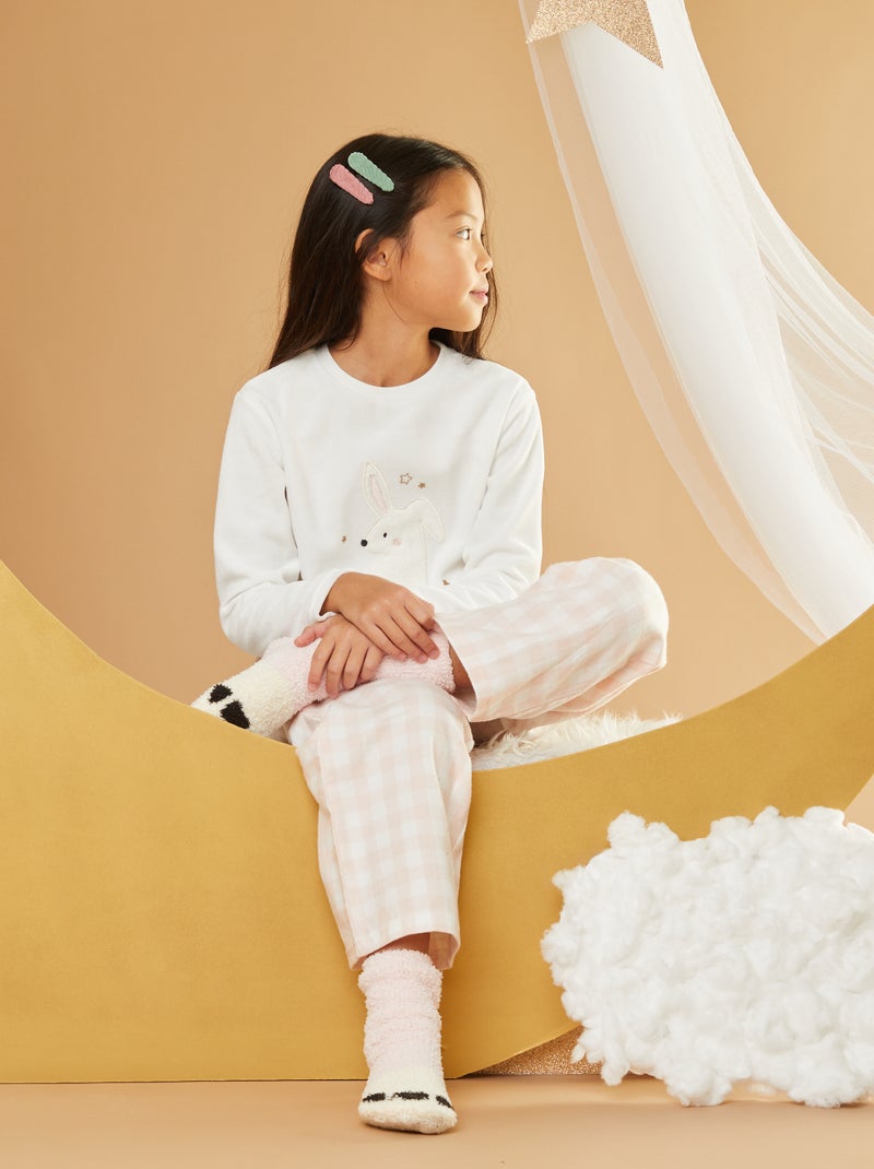 Ensemble pyjama en velours et flanelle - 2 pièces Blanc - Kiabi