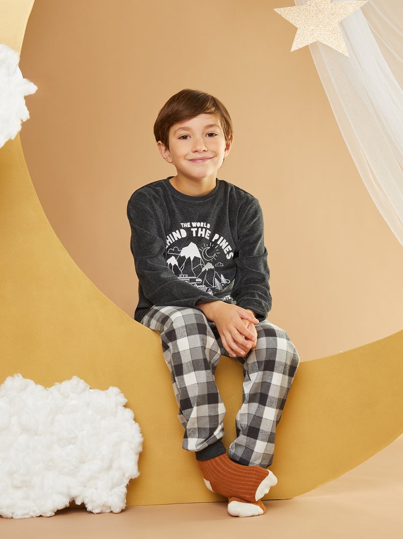 Ensemble pyjama en velours et flanelle - 2 pièces Gris - Kiabi