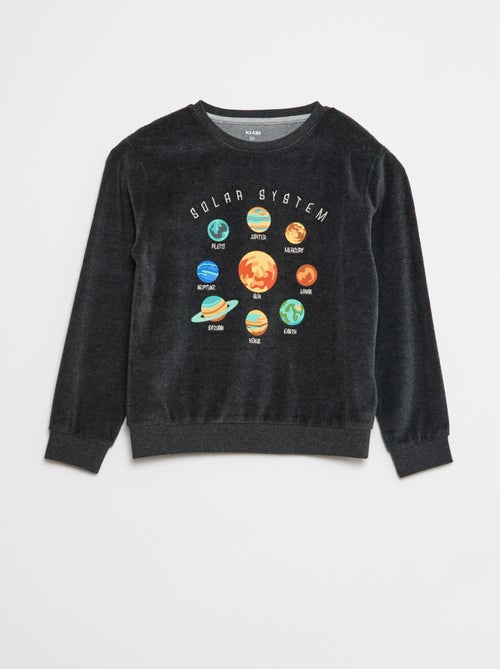 Ensemble pyjama en velours imprimé sweat + pantalon - 2 pièces - Kiabi