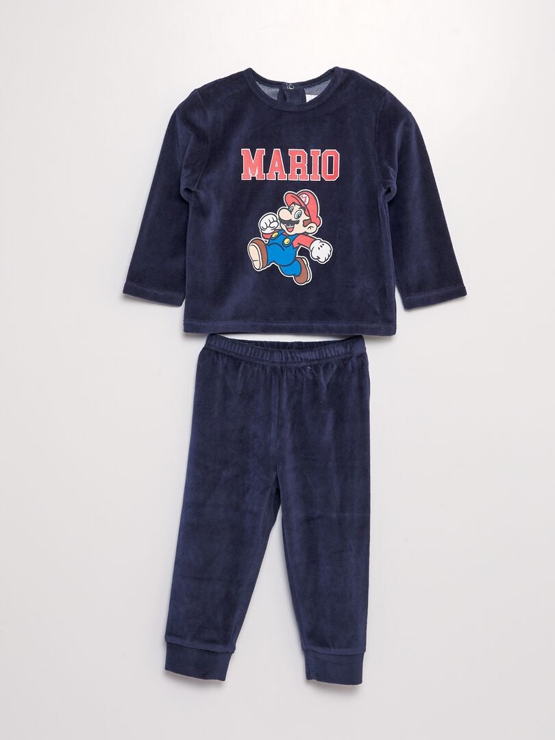 Ensemble Pyjama en velours 'Mario' - 2 pièces Bleu marine - Kiabi