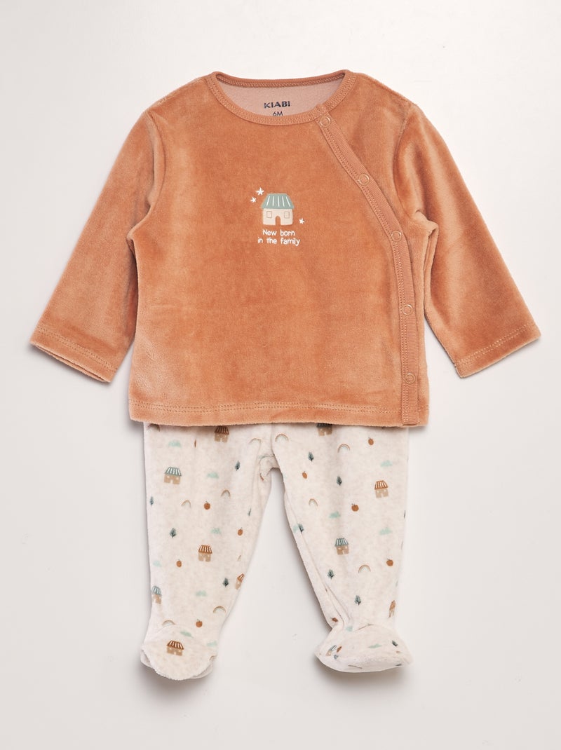 Ensemble pyjama en velours Orange/beige - Kiabi