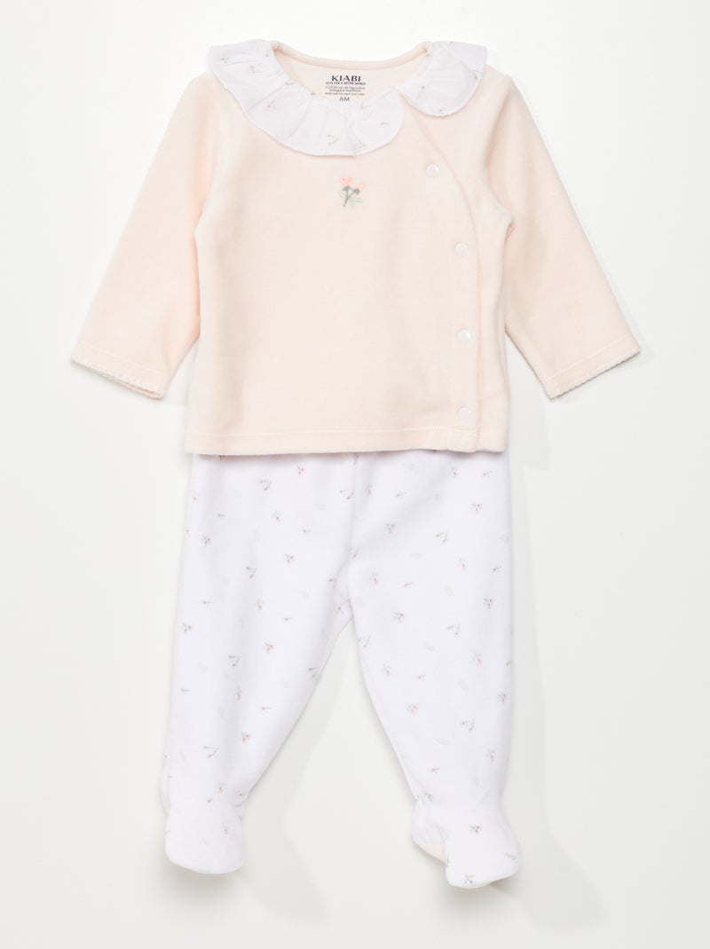 Ensemble pyjama en velours Rose/blanc - Kiabi