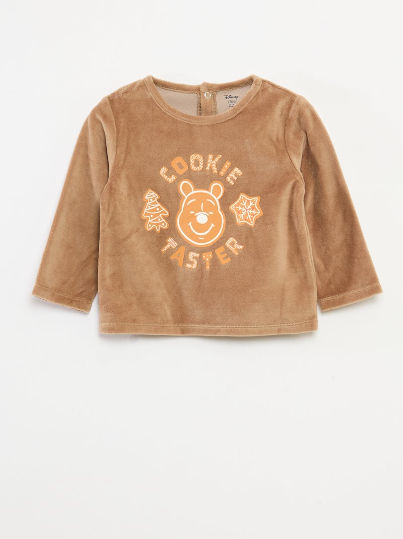 Ensemble pyjama en velours t-shirt + pantalon - 2 poches Beige - Kiabi