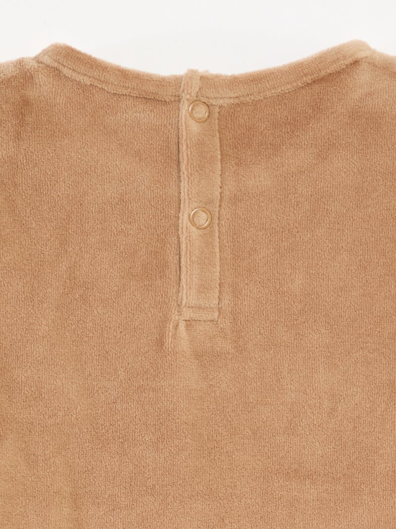 Ensemble pyjama en velours t-shirt + pantalon - 2 poches Beige - Kiabi