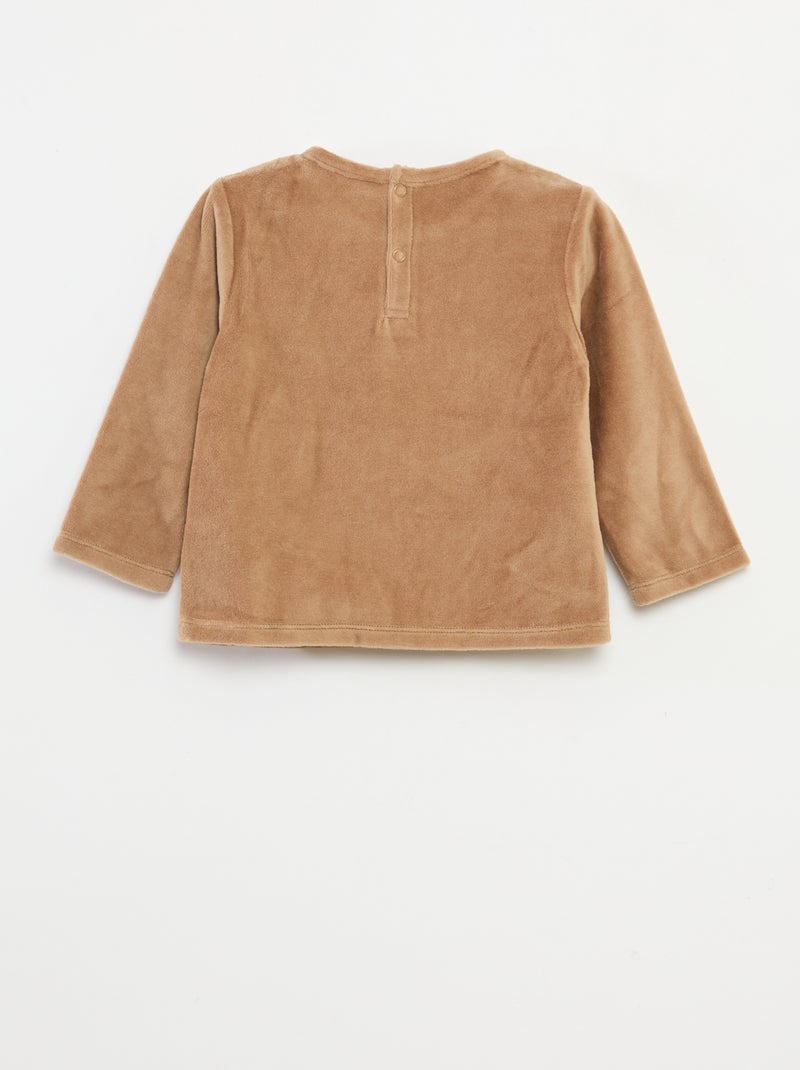 Ensemble pyjama en velours t-shirt + pantalon - 2 poches Beige - Kiabi