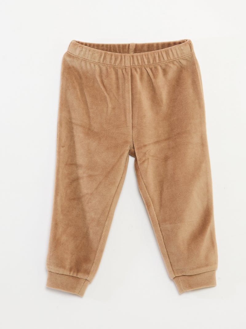 Ensemble pyjama en velours t-shirt + pantalon - 2 poches Beige - Kiabi