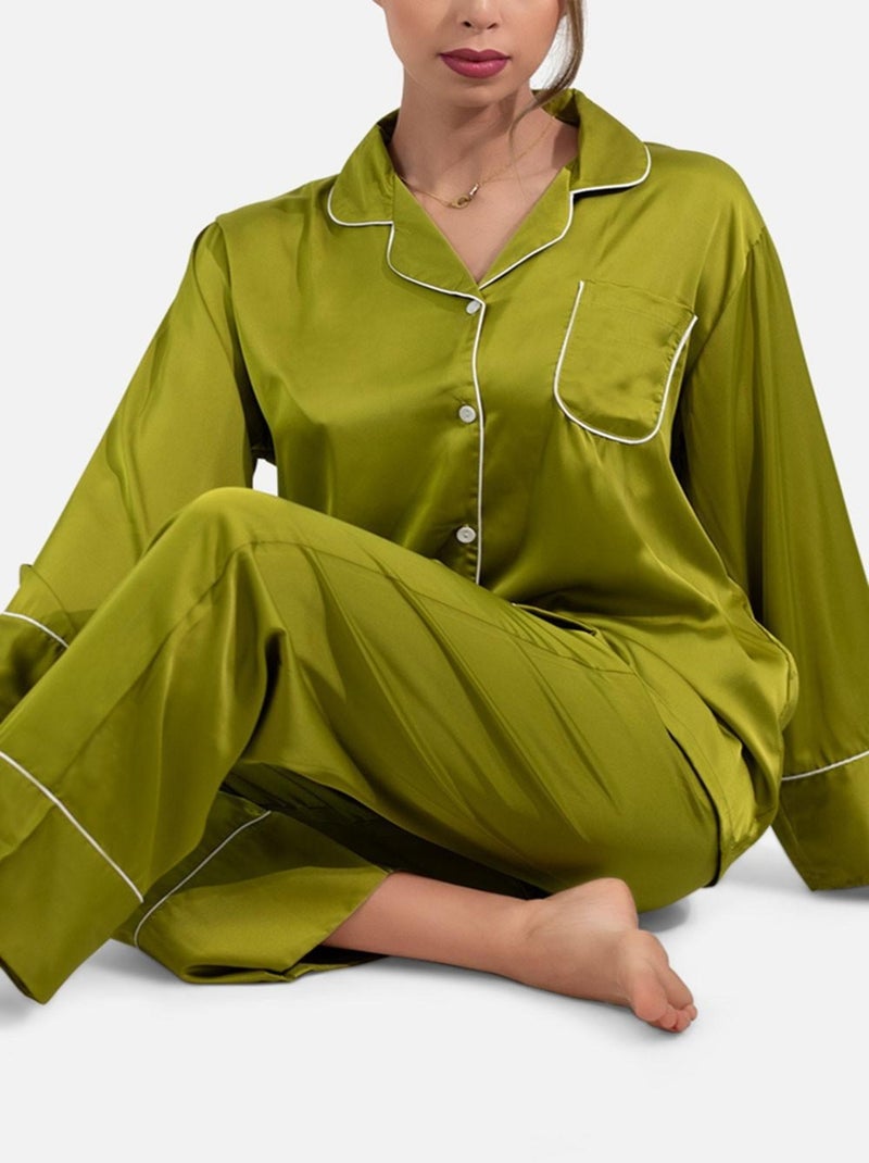 Ensemble Pyjama fluide en satin Kebello Kaki - Kiabi