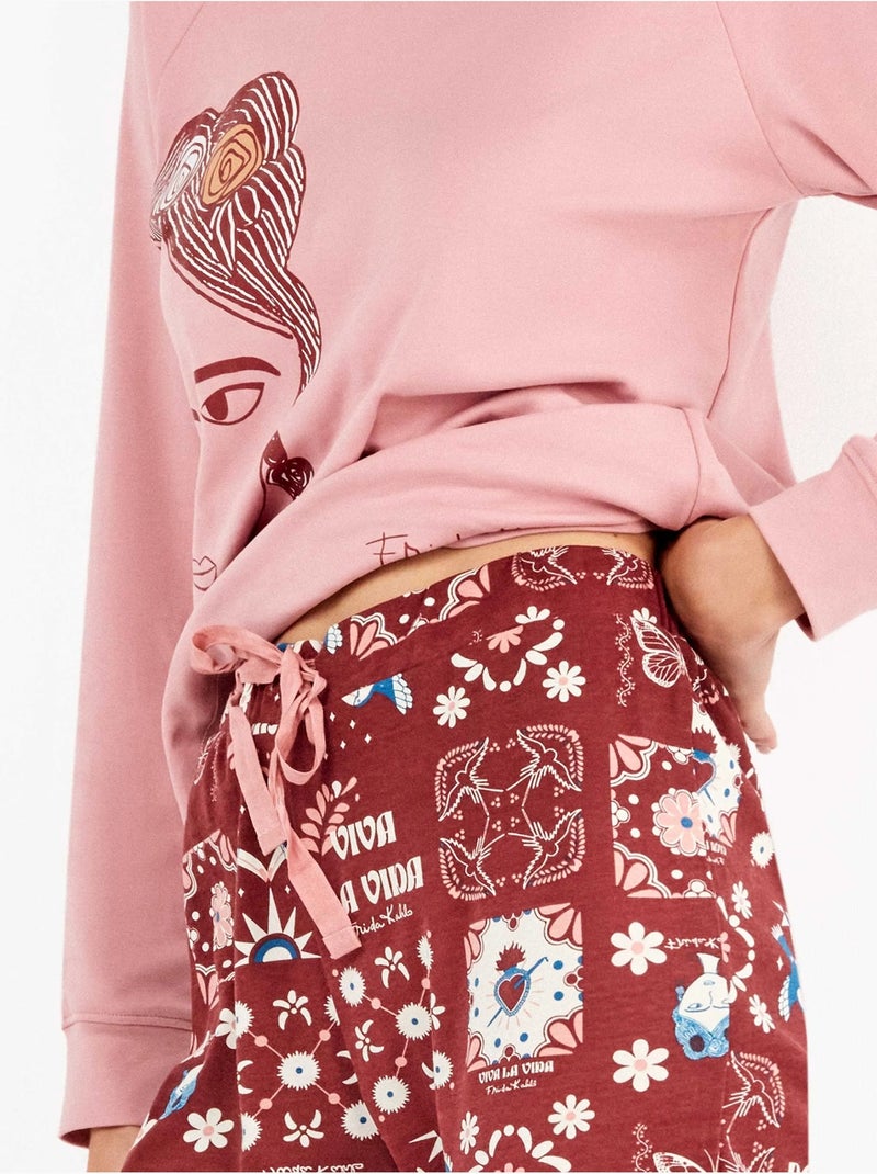 Ensemble pyjama frida kahlo en interlock Rose - Kiabi