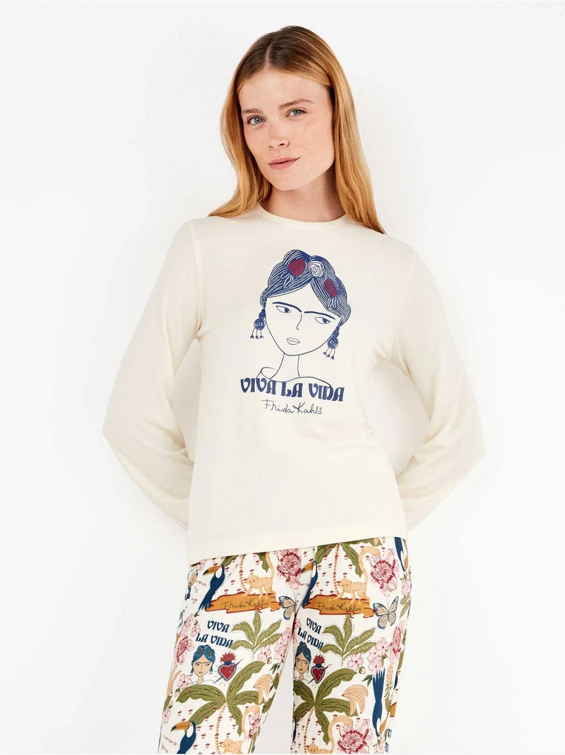 Ensemble pyjama frida kahlo en maille all-over Ecru - Kiabi
