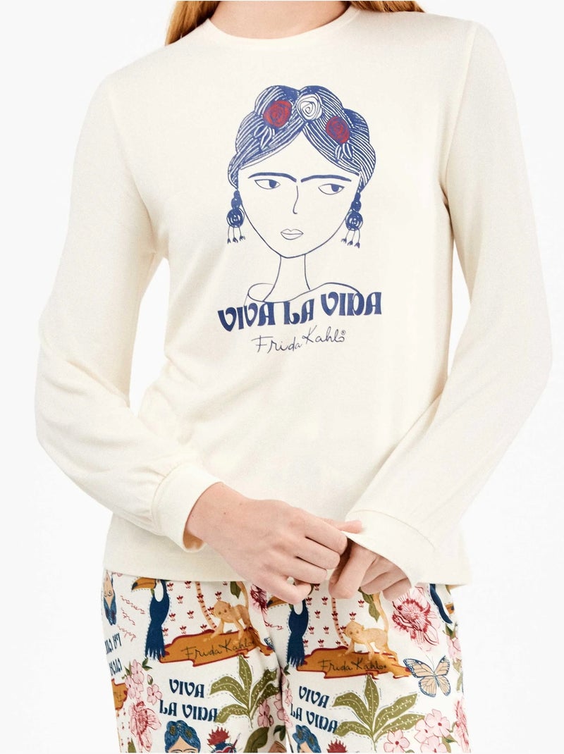 Ensemble pyjama frida kahlo en maille all-over Ecru - Kiabi