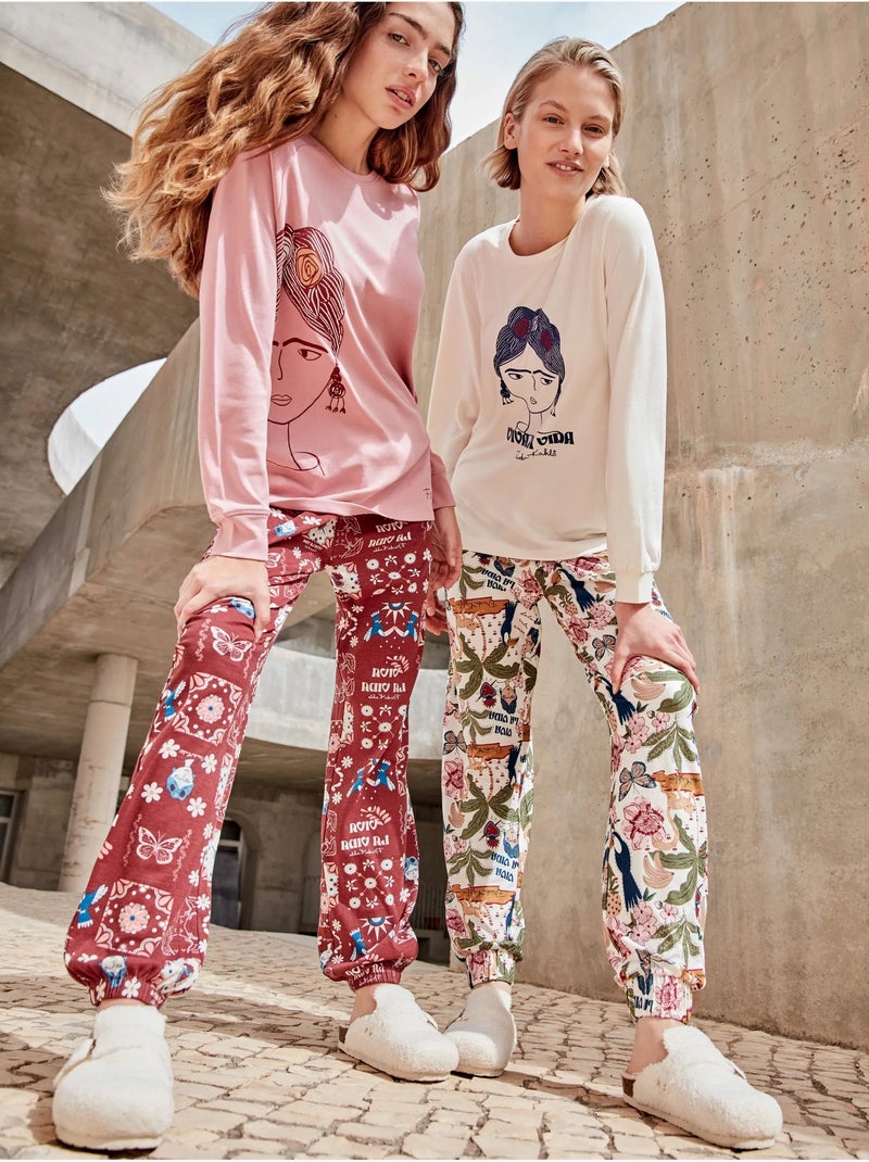 Ensemble pyjama frida kahlo en maille all-over Ecru - Kiabi