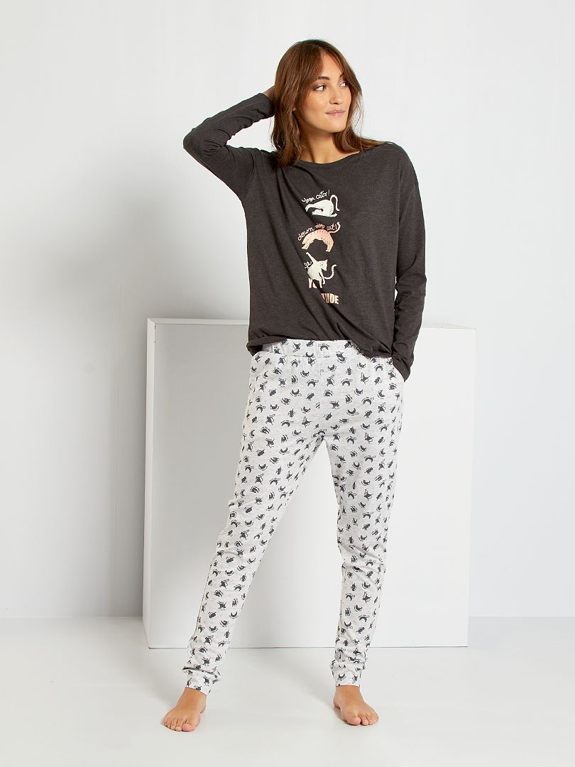 Pyjama LINCLALOR - Haut Et Short Gris Clair/écru - Taille 44 - Coton - Neuf Avec étiquettes