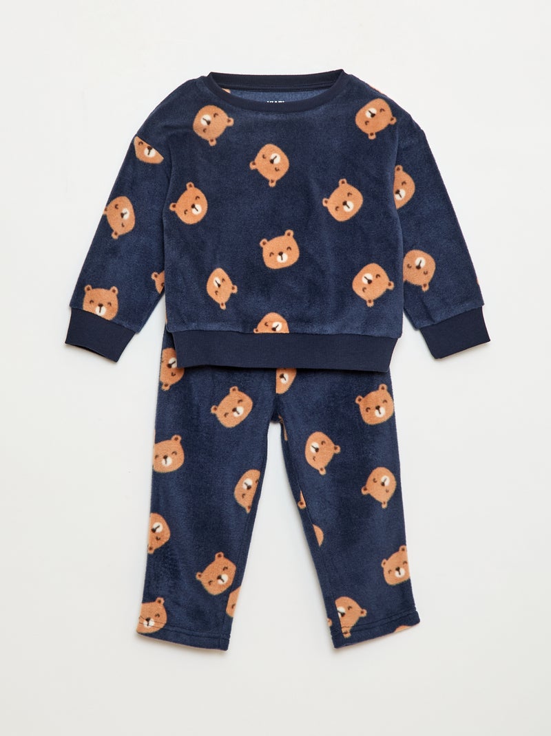 Ensemble pyjama haut + pantalon polaire Bleu - Kiabi