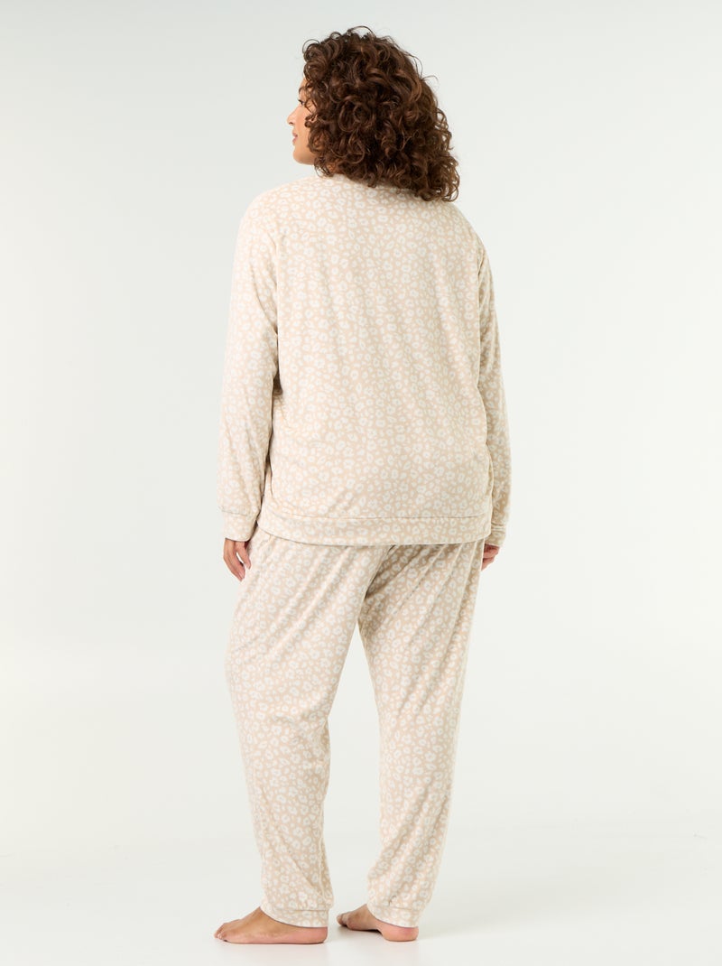 Ensemble pyjama long 2 pièces imprimé en polaire Beige - Kiabi