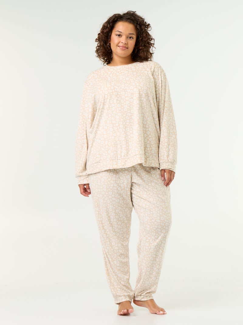 Ensemble pyjama long 2 pièces imprimé en polaire Beige - Kiabi