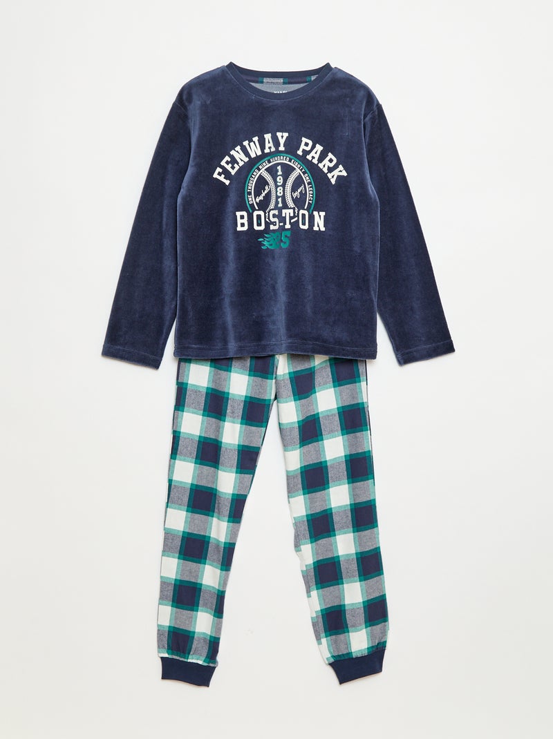 Ensemble pyjama long bimatière t-shirt + pantalon - 2 pièces Bleu - Kiabi