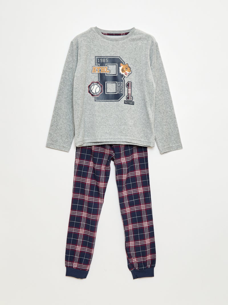 Ensemble pyjama long bimatière t-shirt + pantalon - 2 pièces Bleu - Kiabi