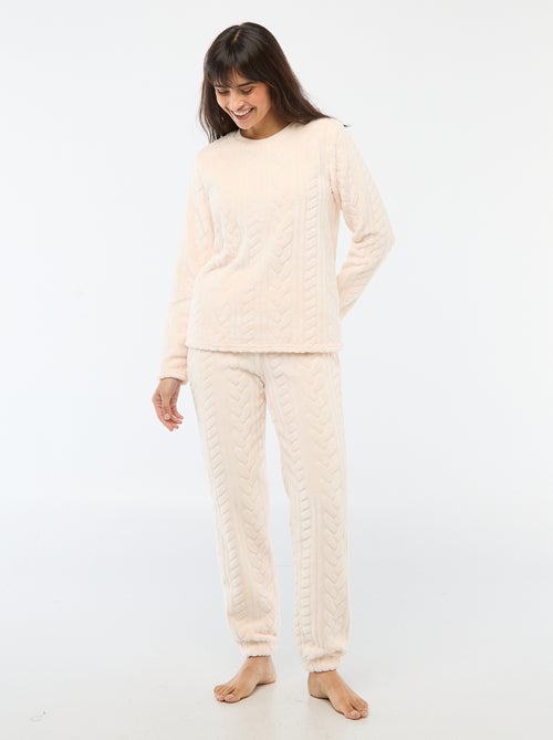 Ensemble pyjama long chaud et matière texturée - 2 pièces - Kiabi