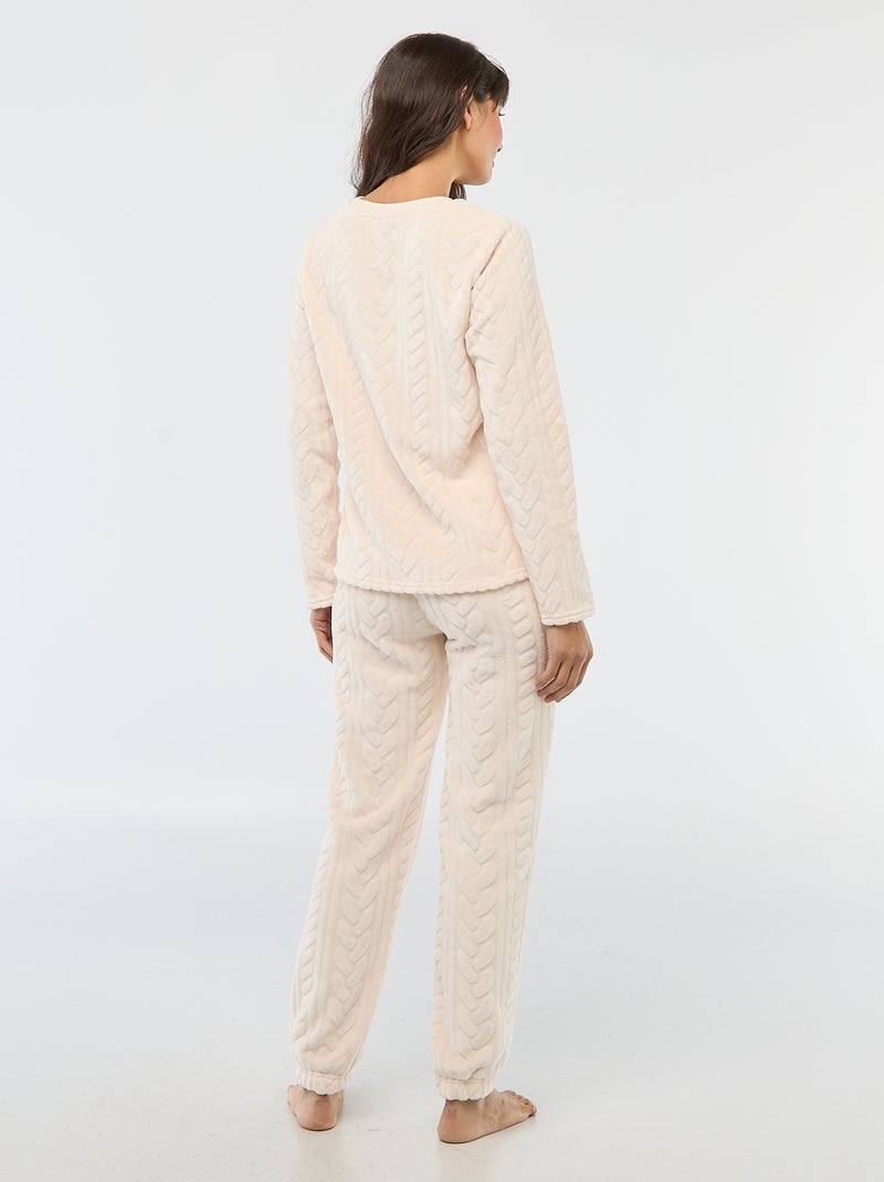 Ensemble pyjama long chaud et matière texturée - 2 pièces Rose - Kiabi
