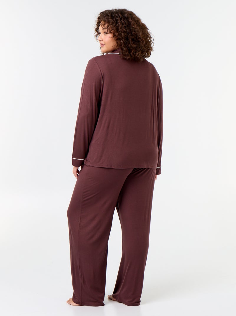 Ensemble pyjama long chemise + pantalon - 2 pièces Marron - Kiabi