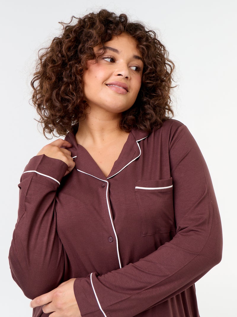 Ensemble pyjama long chemise + pantalon - 2 pièces Marron - Kiabi