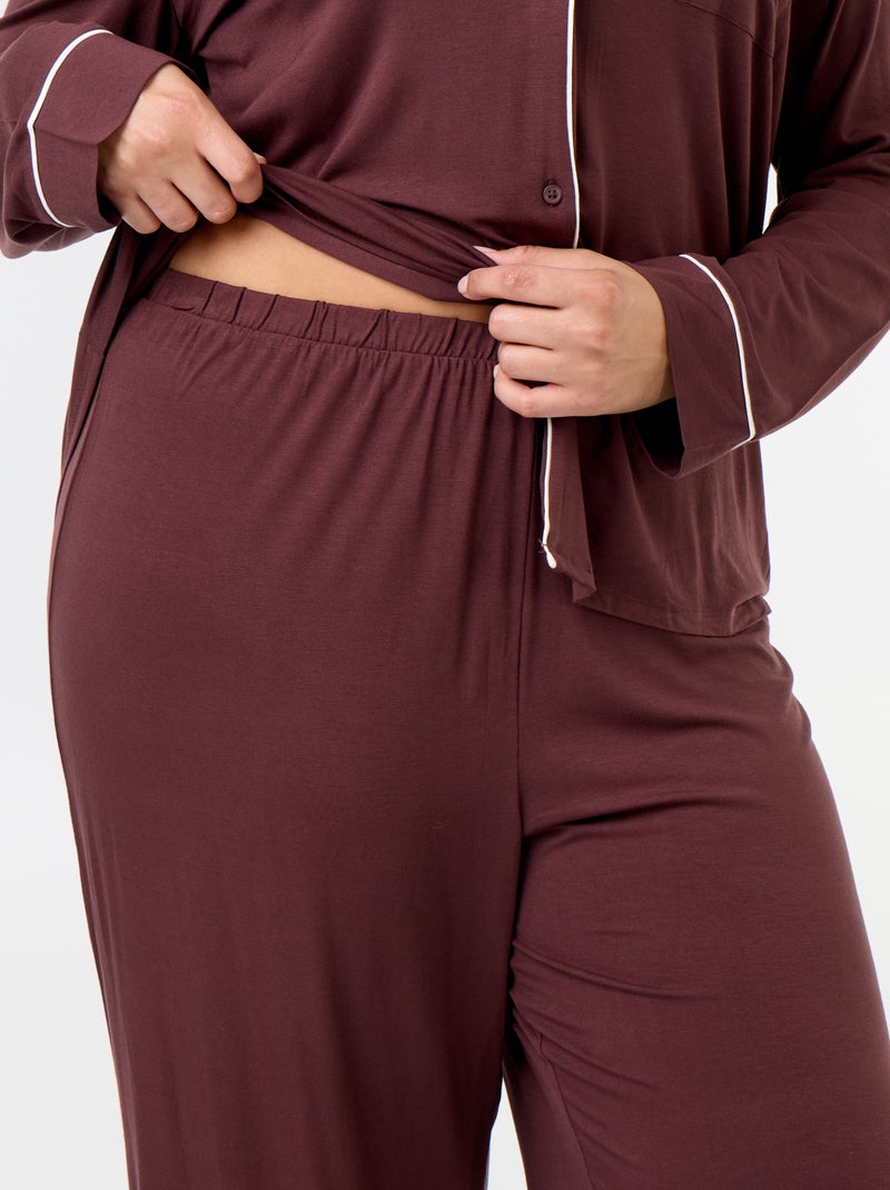 Ensemble pyjama long chemise + pantalon - 2 pièces Marron - Kiabi