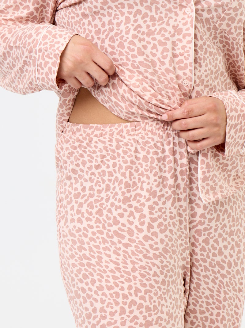 Ensemble pyjama long chemise + pantalon - 2 pièces Rose - Kiabi