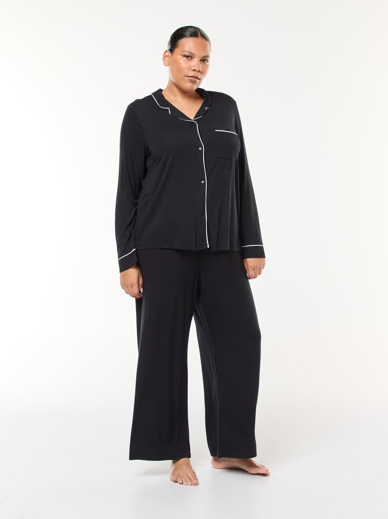 Ensemble pyjama long chemisier + pantalon - 2 pièces Noir - Kiabi