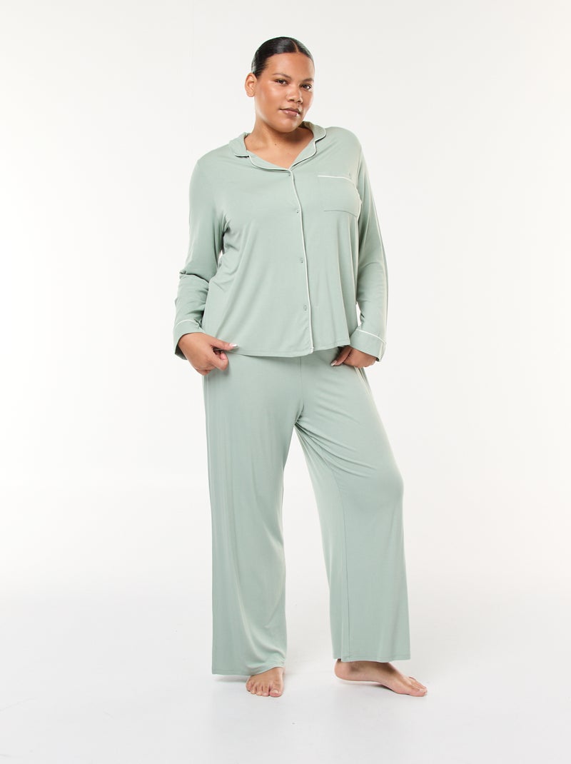 Ensemble pyjama long chemisier + pantalon - 2 pièces Vert - Kiabi