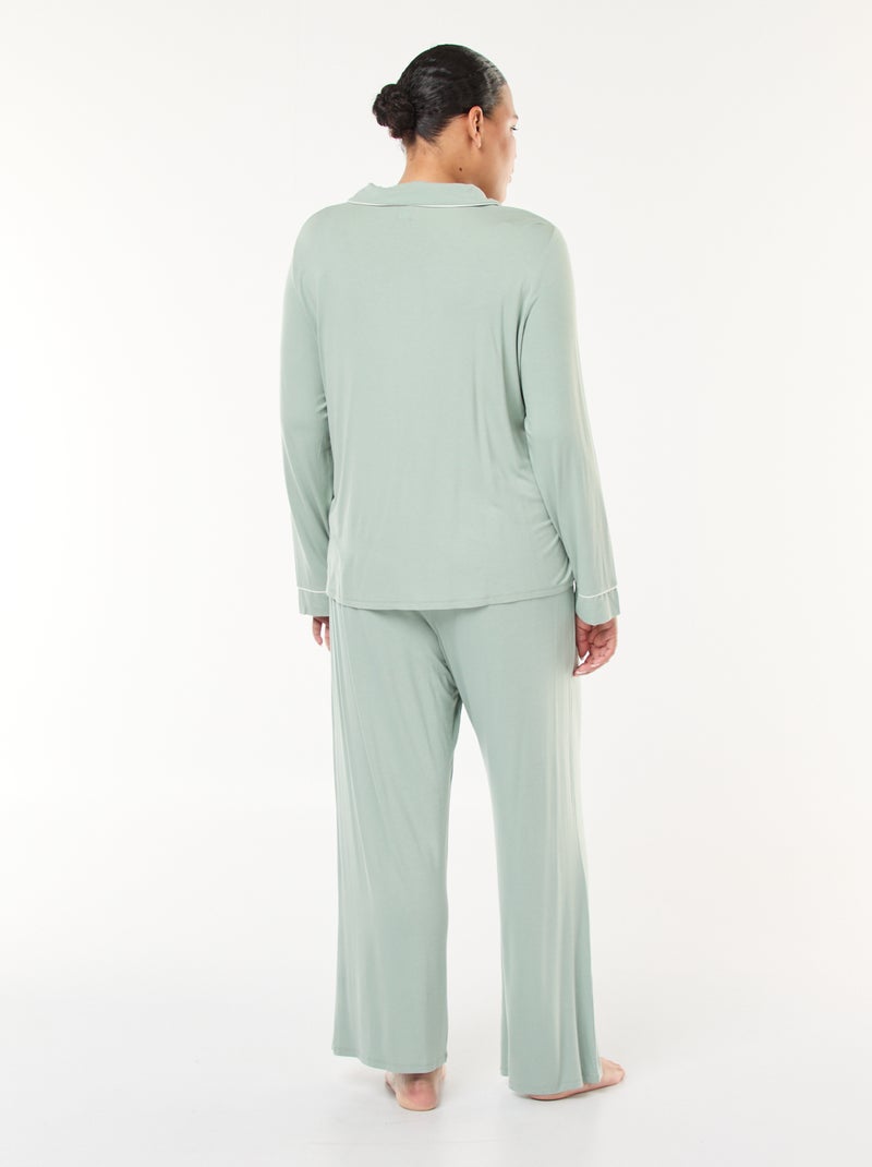 Ensemble pyjama long chemisier + pantalon - 2 pièces Vert - Kiabi