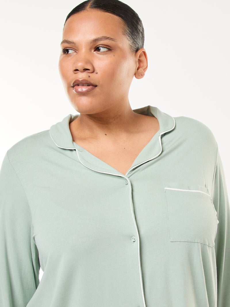Ensemble pyjama long chemisier + pantalon - 2 pièces Vert - Kiabi