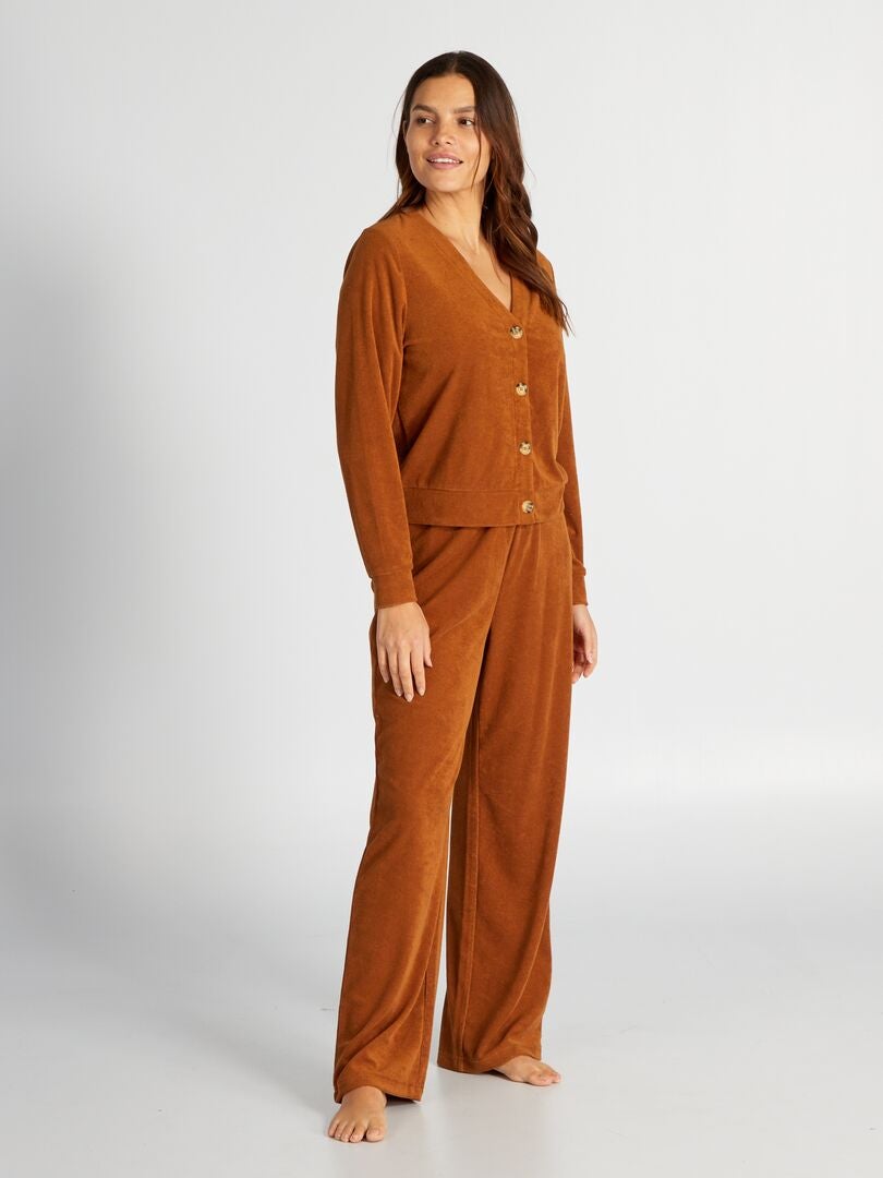 Ensemble pyjama long satiné - 2 pièces - Marron - Kiabi - 20.00€