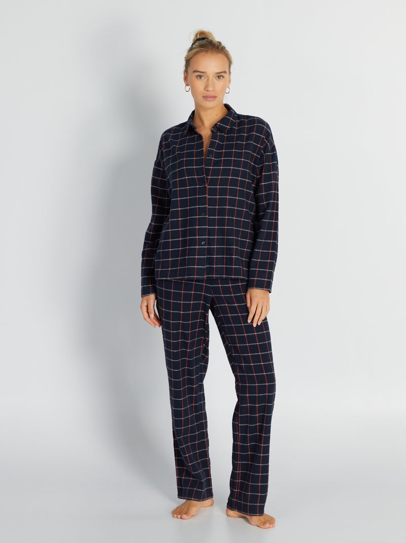Ensemble pyjama long en flanelle - 2 pièces Marine - Kiabi