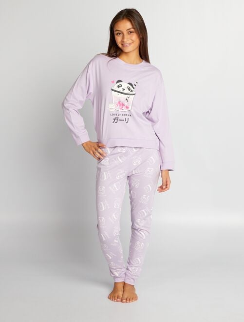 Pyjama long en jersey 'Barbie' - 2 pièces - Rose/blanc - Kiabi