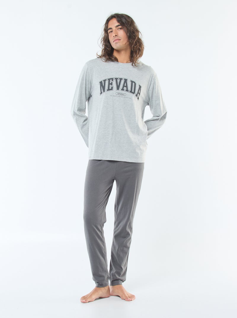 Ensemble pyjama long en jersey t-shirt + pantalon - 2 pièces Gris - Kiabi