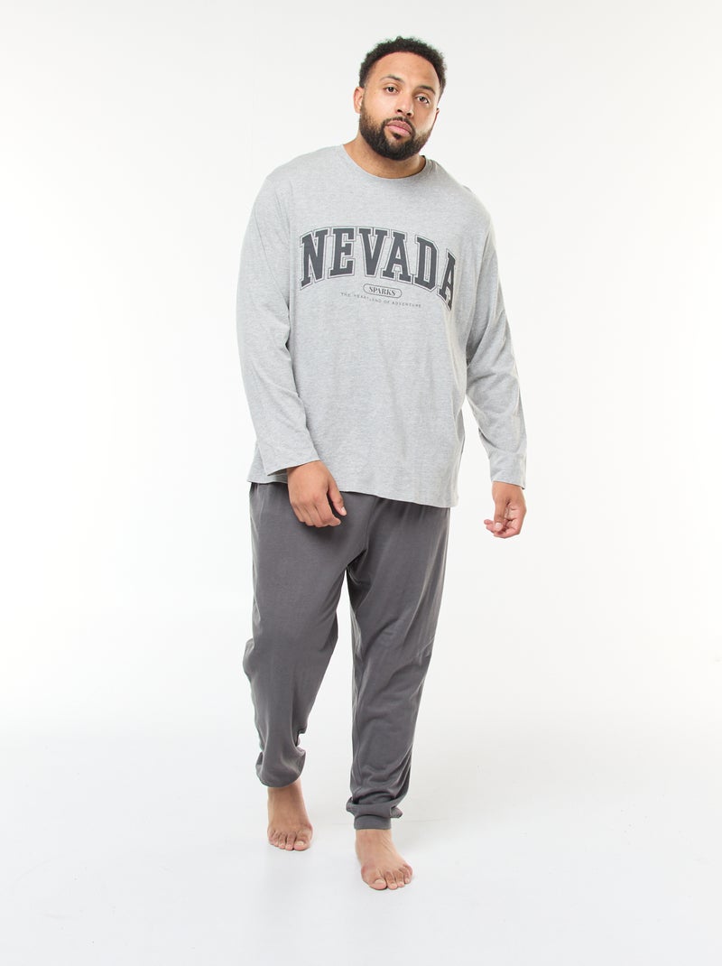 Ensemble pyjama long en jersey t-shirt + pantalon - 2 pièces Gris - Kiabi