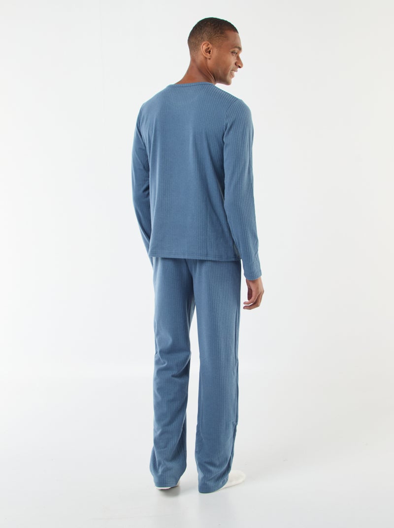 Ensemble pyjama long en maille - 2 pièces Bleu - Kiabi