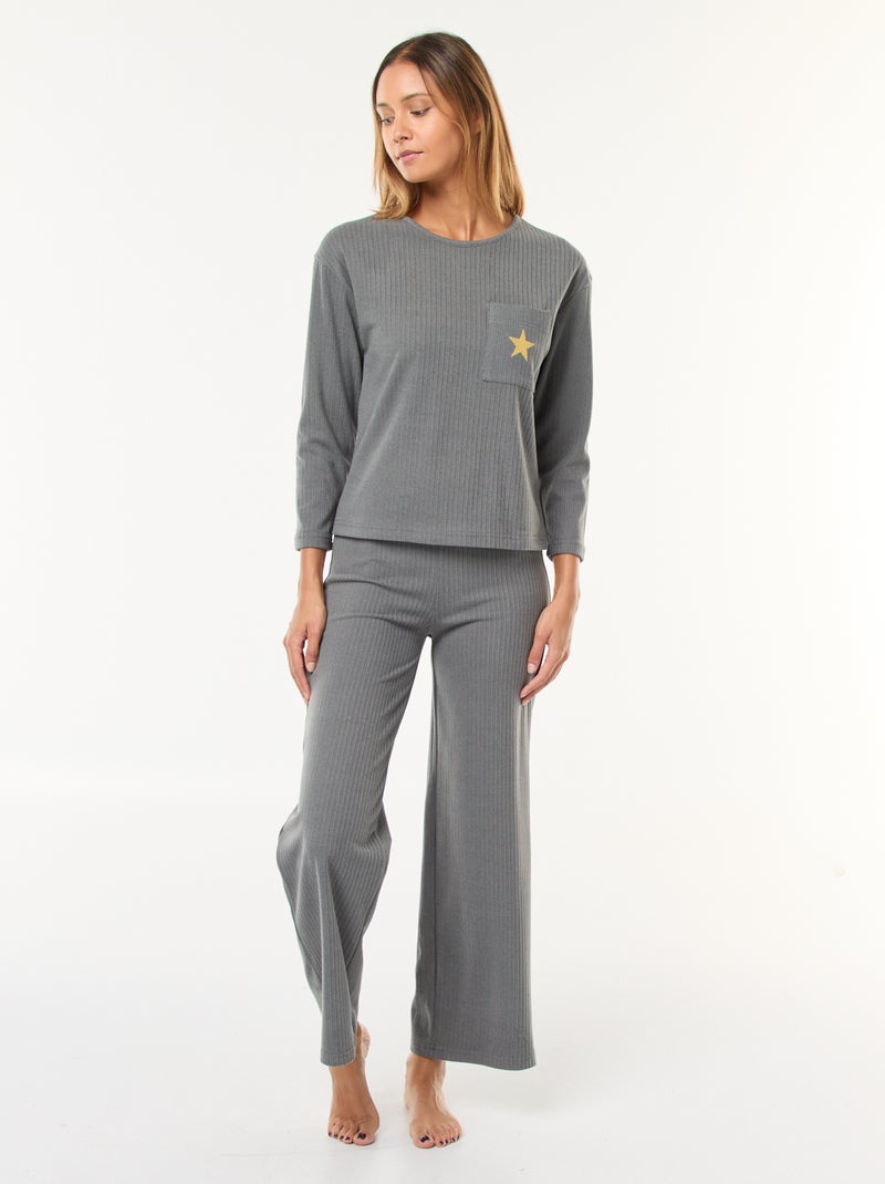 Ensemble pyjama long en maille - 2 pièces Gris - Kiabi