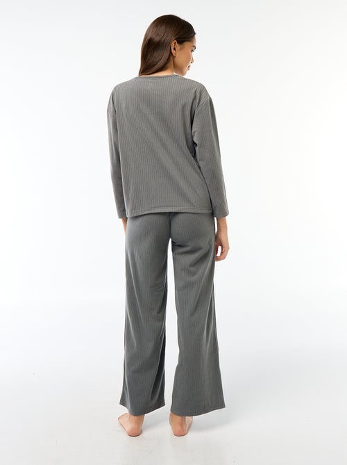 Ensemble pyjama long en maille - 2 pièces - Kiabi