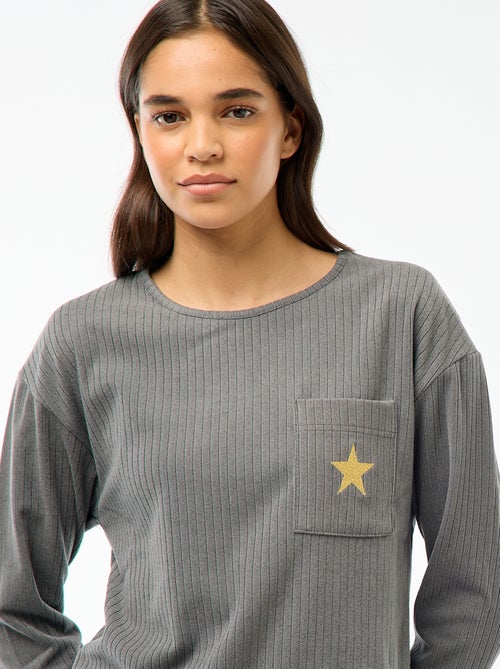 Ensemble pyjama long en maille - 2 pièces - Kiabi