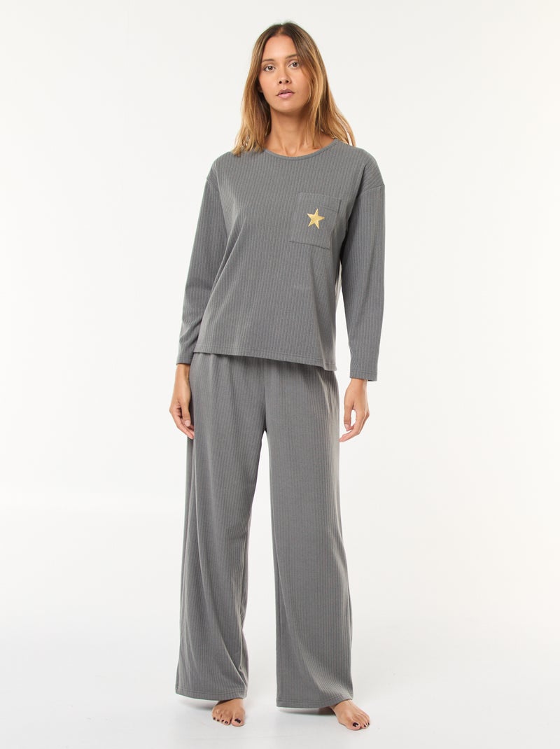 Ensemble pyjama long en maille - 2 pièces Gris - Kiabi