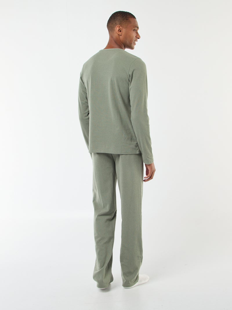 Ensemble pyjama long en maille - 2 pièces Kaki - Kiabi