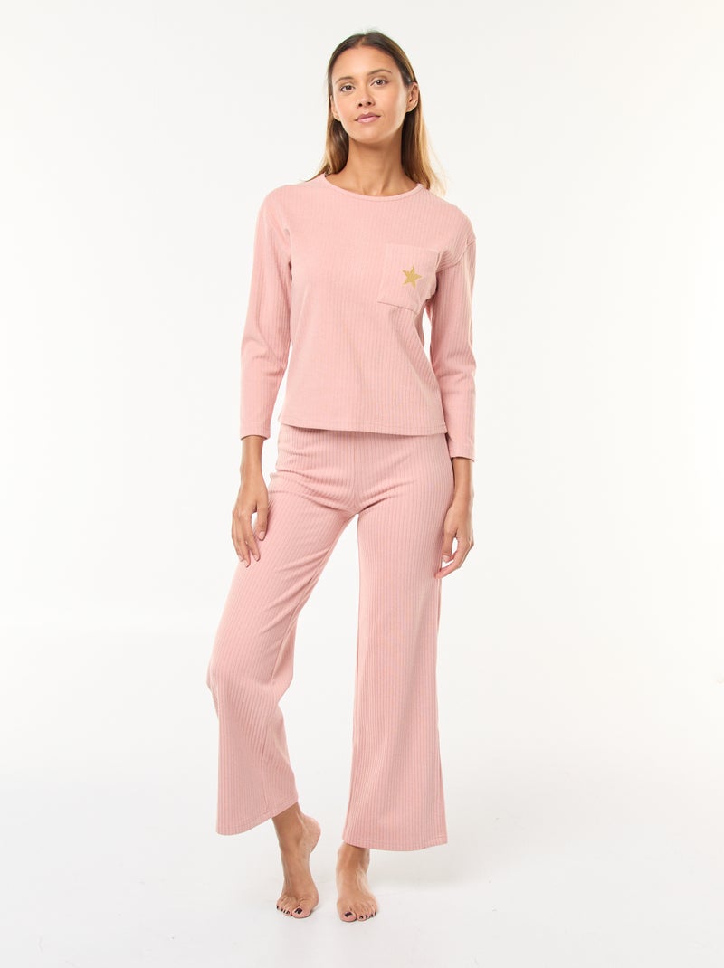 Ensemble pyjama long en maille - 2 pièces Rose - Kiabi