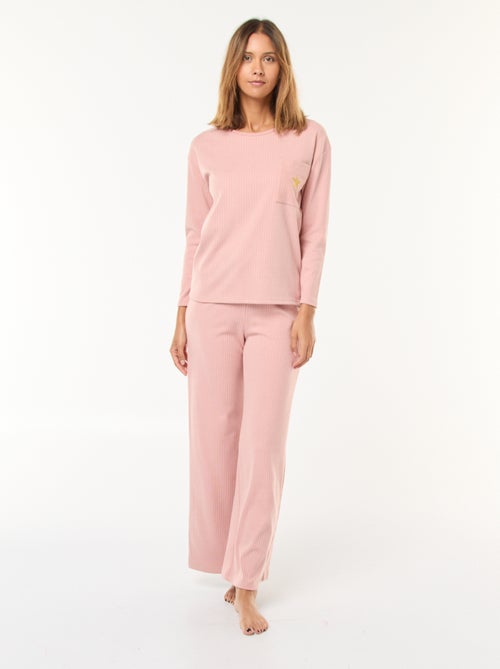 Ensemble pyjama long en maille - 2 pièces - Kiabi