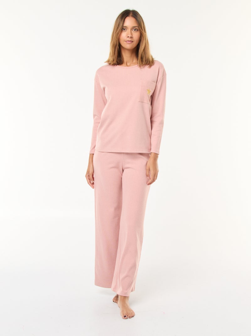 Ensemble pyjama long en maille - 2 pièces Rose - Kiabi