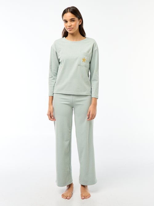 Ensemble pyjama long en maille - 2 pièces - Kiabi
