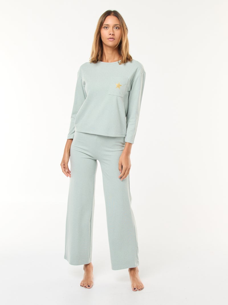Ensemble pyjama long en maille - 2 pièces Vert d'eau - Kiabi