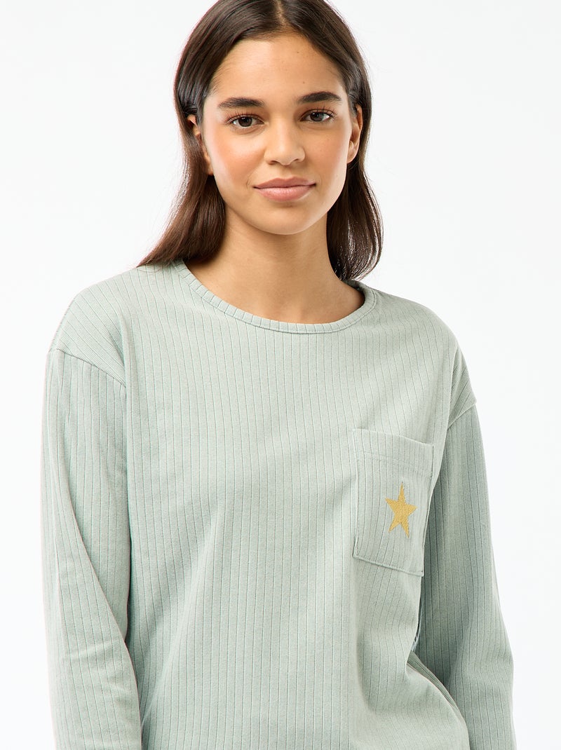 Ensemble pyjama long en maille - 2 pièces Vert d'eau - Kiabi